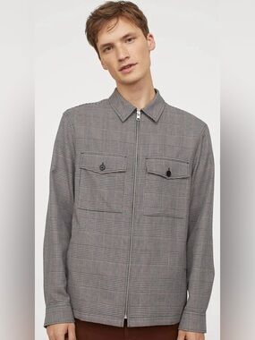 H&M Glen Check Plaid Zip-Up Shirt Jacket